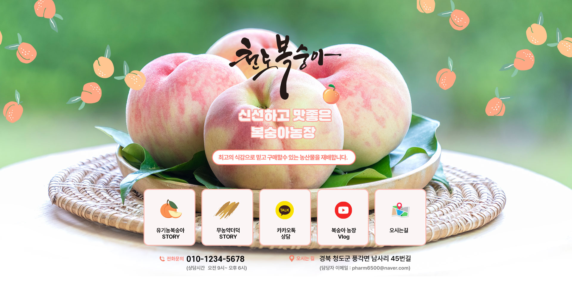 천도복숭아 농장 블로그 메인 제작사례